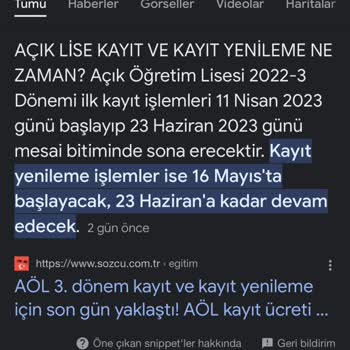 Milli Eğitim Bakanlığı (MEB) Açık Öğretim Lise Kayıt Yenileme 23Haziran