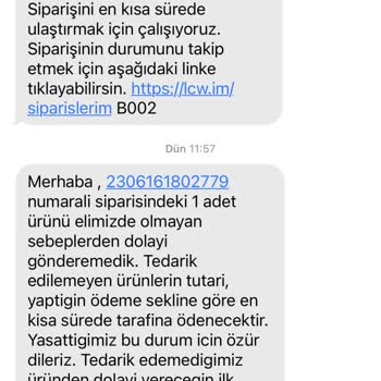 LC Waikiki Sebepsiz Yere Sipariş İptali Ve Para İadesi Yapmama