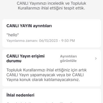 TikTok Canlı Yayınım Tamamen Kalıcı Yasak Yedi