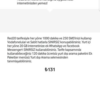 Vodafone Red 20 Tarife Fiyat Değişikliği
