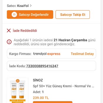 Sinoz Dan Eksik Gelen Ürün