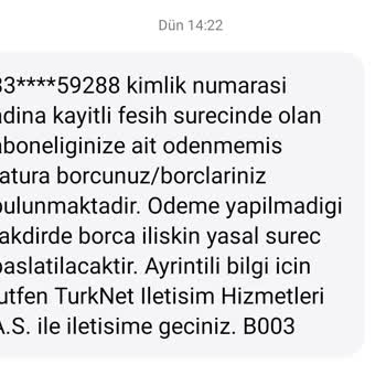TurkNet Abonelik İptaline Rağmen 1 Yıl Sonra Gelen Borç Sorunu