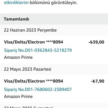 Amazon Bilgim Dışında Kredi Kartından Üyelik Harcama Kesintisi