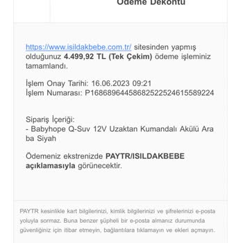 Işıldak Bebe Ürün Gönderilmiyor İade Yapılmıyor