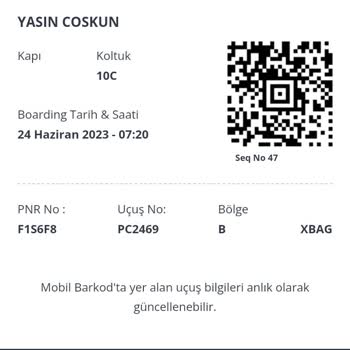 Pegasus İnternet Alınan Bilette Kapı No Yazdığı İçin Şahıs Sorumlu