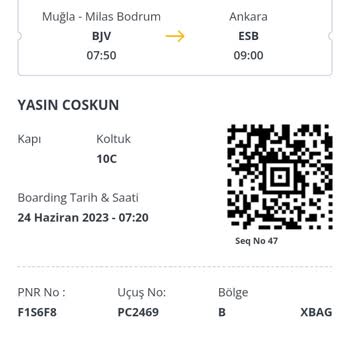 Pegasus İnternet Alınan Bilette Kapı No Yazdığı İçin Şahıs Sorumlu