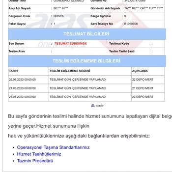 Aras Kargo Niobe Şube 4 Gündür Kargom Teslim Edilmiyor