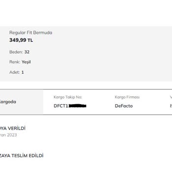 DeFacto Online Satışta Kargo Takibinin Yapılamaması Ve Geç Gelen Kargo