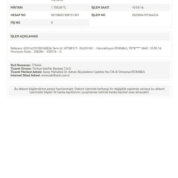 Faturavizyon VakıfBank Kartımdan 1.750 TL Çekmiş