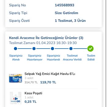 Carrefour SA Ürün Teslim Edilmeden Edildi Gösteriyor ve İade Yapılmıyor