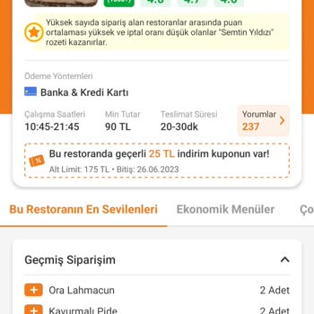 Trendyol'dan Verilen Yemek Siparişi Ora Restoran.