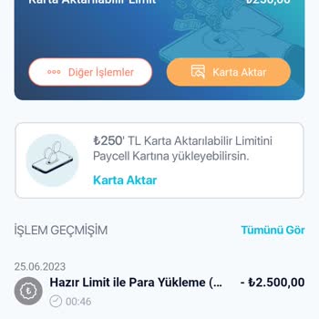 Paycell Hazır Limit Olarak Kullandığım 2500 TL