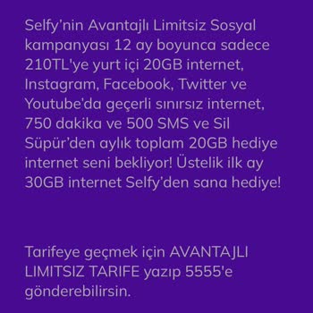 Türk Telekom Selfy 'nin Avantajlı Limitsiz Sosyal Kampanyası Yanlış Fiyatlandırma