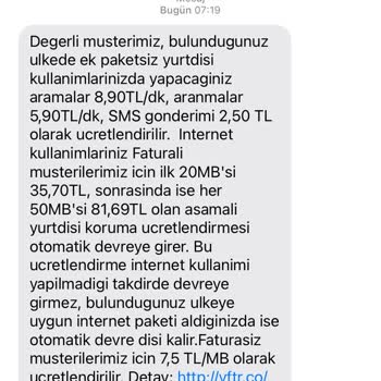 Vodafone Haksız Yurt Dışı Paket Satışı