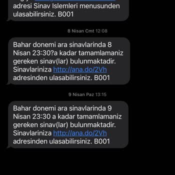 AÖF Final Sınavları Bilgi Mesajı Gelmedi
