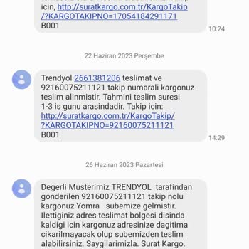 Trabzon Yomra Sürat Kargo Firması Adrese Teslim Yapmıyor.