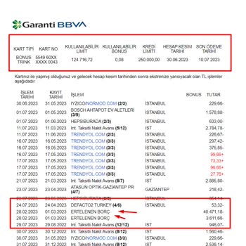 Garanti BBVA Depremzedeye Özel Kredi Kartı Borcu Erteleyip, Toplu Ödeme Talep Etme