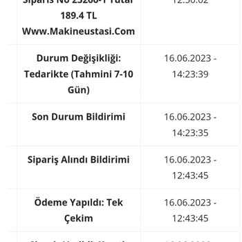 Makineustasi.com Siparişin Hala Tedarik Sürecinde Olması