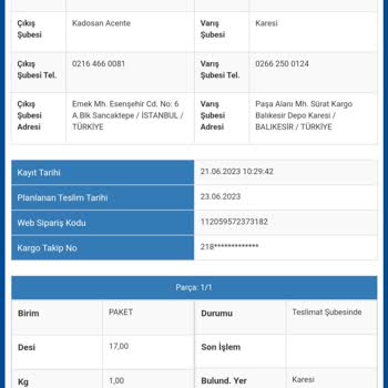 Sürat Kargo Dağıtıma Çıkmayan Kargo