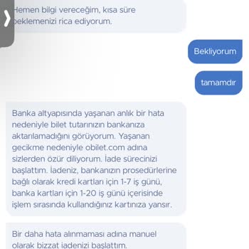 Obilet Ücret İademi Gerçekleştirmedi