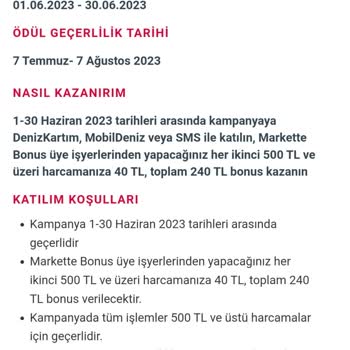 Denizbank Deniz Bonus DenizKartım Kampanya Erken Sonlandırma