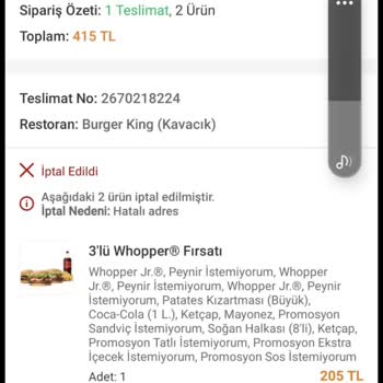 Burger King Para İadesi Yapılmaması