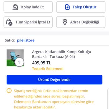 Pazarama Siparişi Onaylanan Ürünün Temin Edilmediği İddia Edilip Ürünün İptali