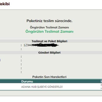 UPS Türkiye Gönderi Bilgileri Boş