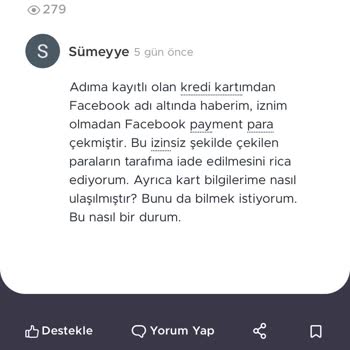 Facebook Kayıtlı Olmamasına Rağmen Kredi Kartımdan İzinsiz Para Çekti