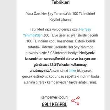 Vodafone Her Şey Yanımda Vodafone 100 TL İndirim