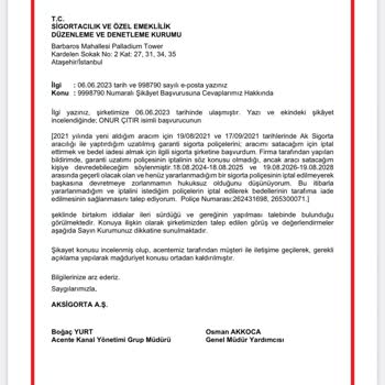 Aksigorta Poliçe İptali Yapmıyor, Şikayetlere Yanlış Bilgi Veriyor