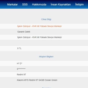 Redmi 9T Telefonum Uzun Süredir KVK Teknik Serviste
