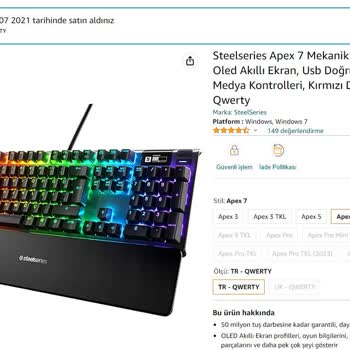 Amazon Türkiye Apex 7 Klavye Garanti Sorunu