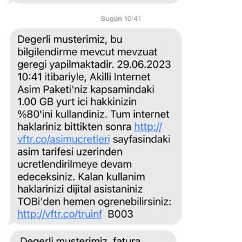 Vodafone Faturada Aşım Engelleme Paketi Yok