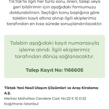 TikTak Kirala Tıktak - Numara Değişikliği Hatası