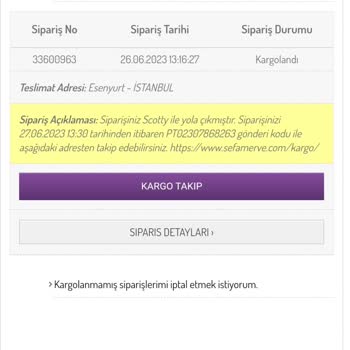 Sefamerve Kargo Ürün İptali Adreste Yokum
