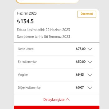 Vodafone Faturama Yansıtılan Fazla Tutar