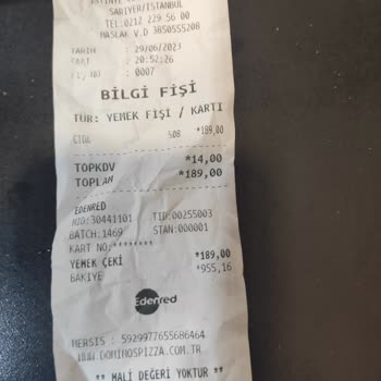 Domino's Pizza Yeniköy Sarıyer Şubesindeki Hizmet!