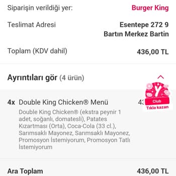 Burger King Bartın Eksik Sipariş