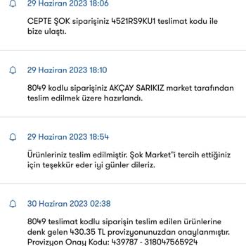 Şok Market Akçay İadeli Sipariş!