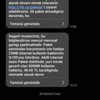 İnternetim Vodafone Avantajlı Aşım Ücreti Yüklendi.