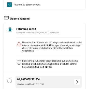 Vodafone Mobil Ödeme Limit Yetersiz Hatası