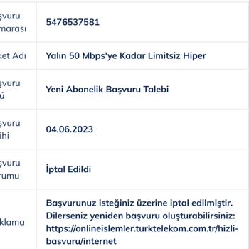 Türk Telekom Kurulum Randevumun Bilgim Dışında İptal Edilmesi