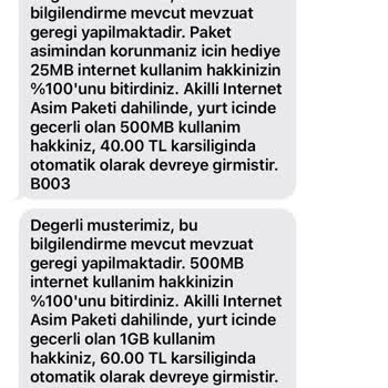 Vodafone Tarife Aşımı Sorunu
