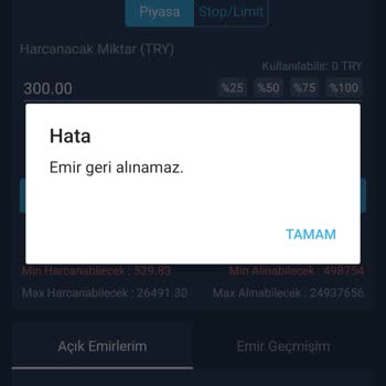 Bitexen Açık Emir İşlemi