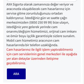 Axa Sigorta Cam Değişim/ Onarımı