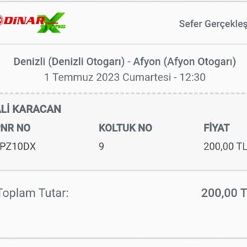 Obilet Üzerinden Dinar Turizm Express'ten Alınan Bilet