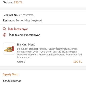 Trendyol Yemek Yanlış Sipariş Teslim Edilmesi