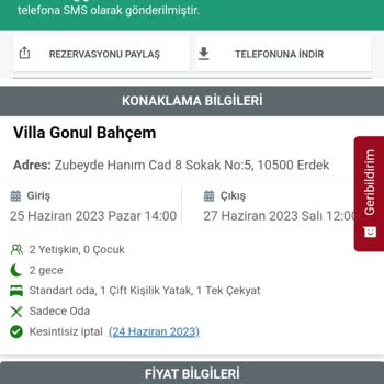 Villa Gönül Bahçem Rezervasyon Sorunu