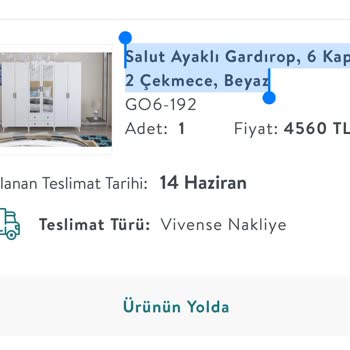 Teslim Edilmeyen Vivense Gardırop